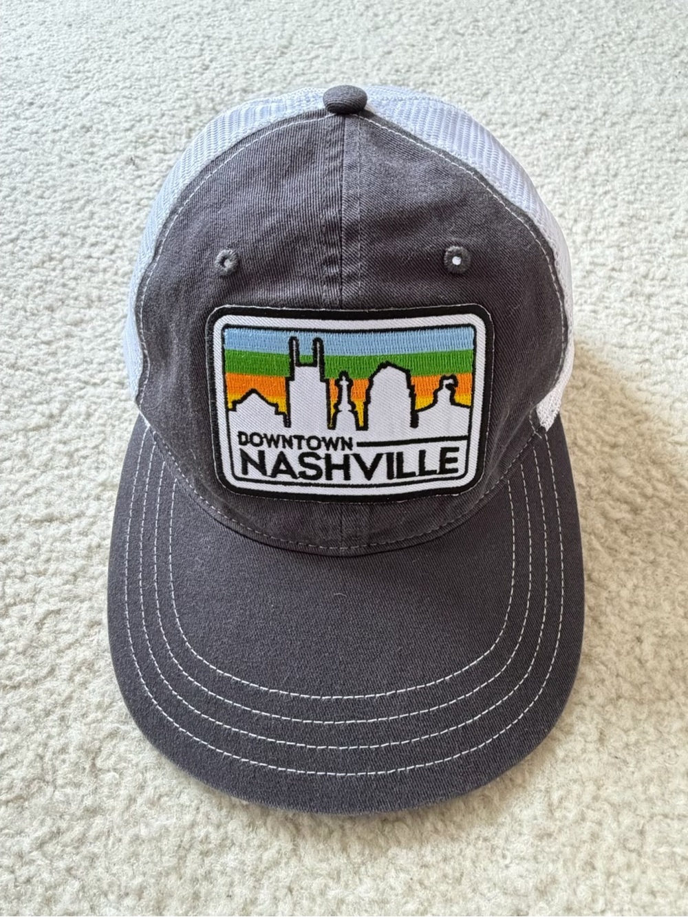 Downtown Nashville Patch Trucker Hat - Gray with White Mesh